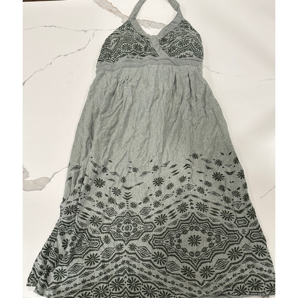 Athleta Gray Halter Midi Dress with Black Print